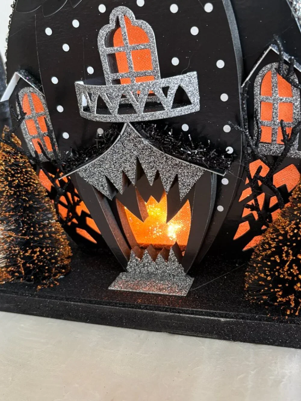 Bella Lux Haunted Halloween Owl Shape Led Light Up Putz House 12
